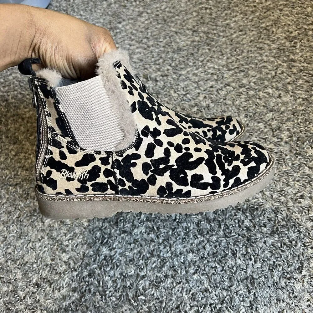 Blowfish Malibu Chillin Ankle Chelsea Boots Size 6 Brown Leopard Sherpa Trim New